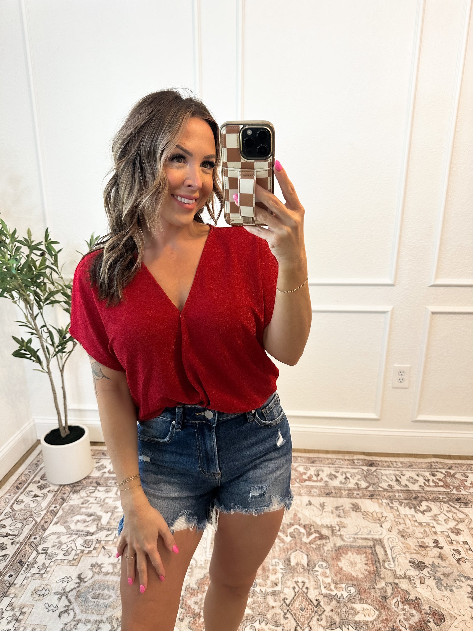 Sparkle & Shine Drop Shoulder Bodysuit - Red