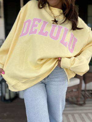 Delulu Embroidered Mock Neck