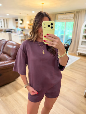 Callum Scuba Oversized Top - Plum