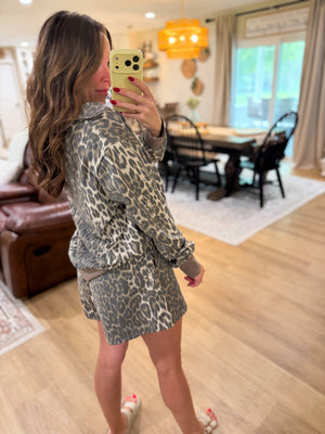 Lilly Leopard Print Terry Cloth Quarter Zip