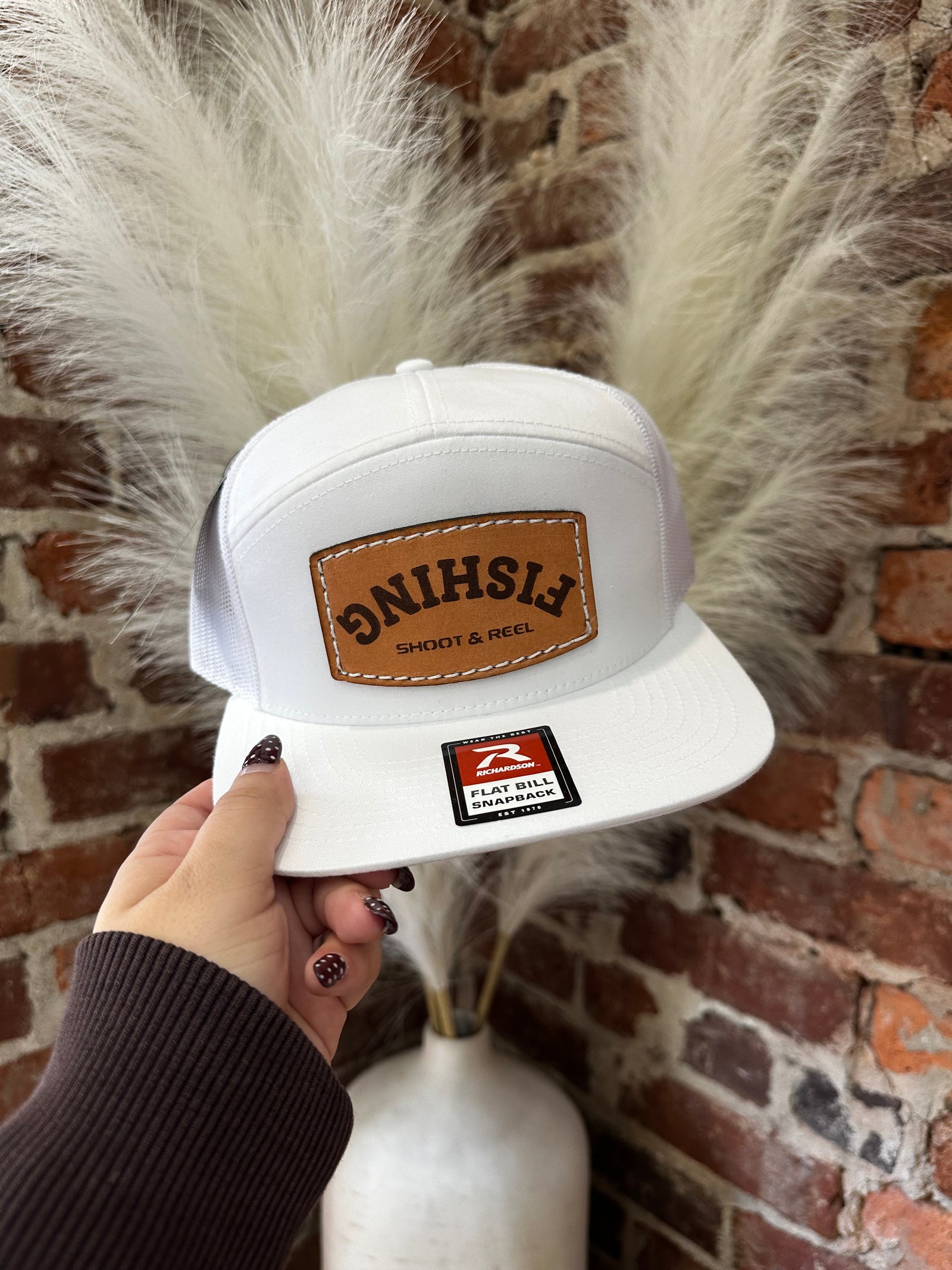 Shoot & Reel White Fishing Leather Patch Hat
