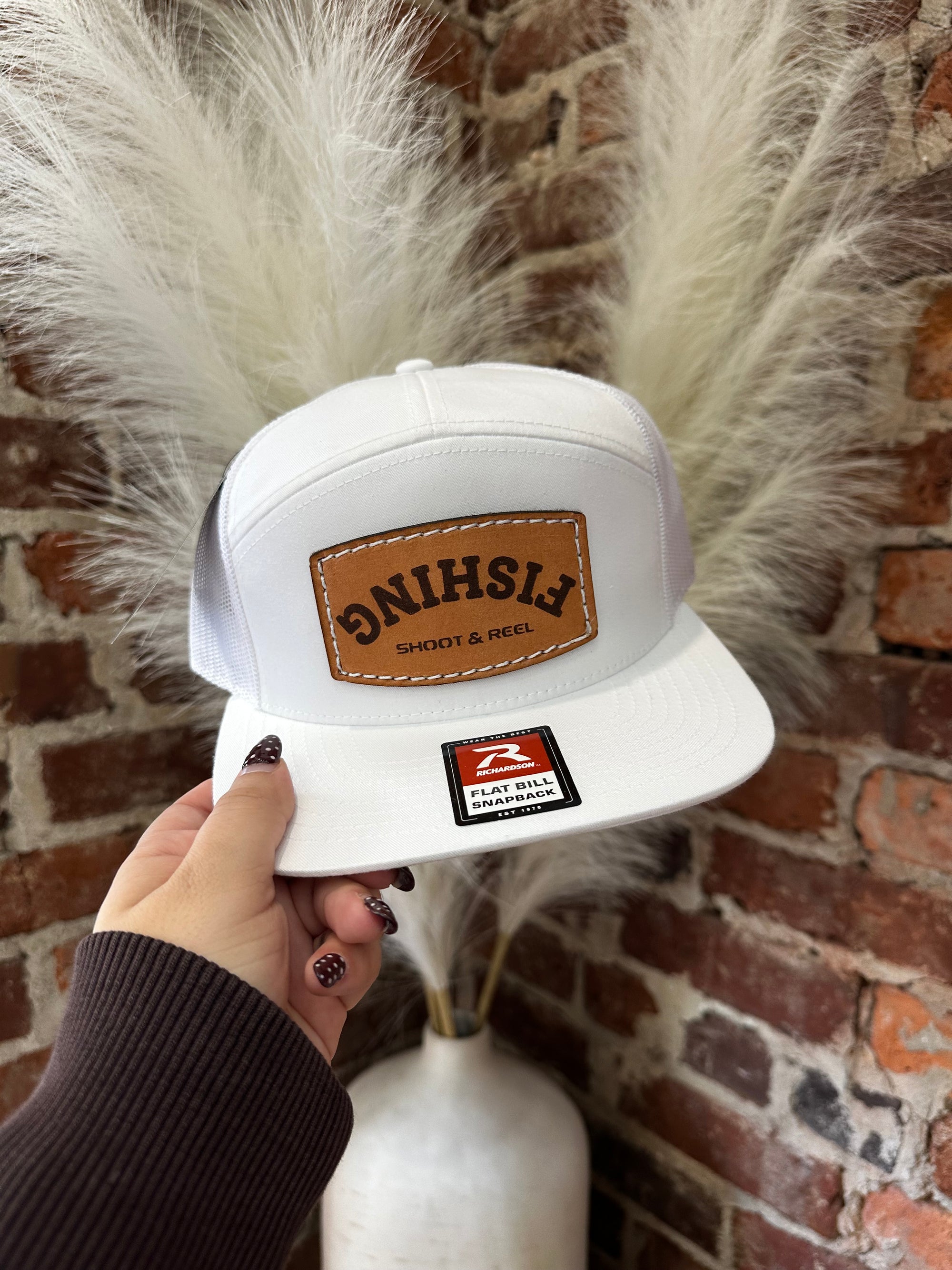 Shoot & Reel White Fishing Leather Patch Hat