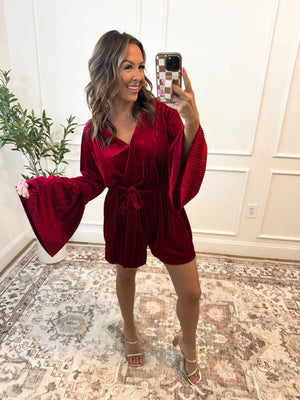 Life Of The Party Velvet Romper - Wine