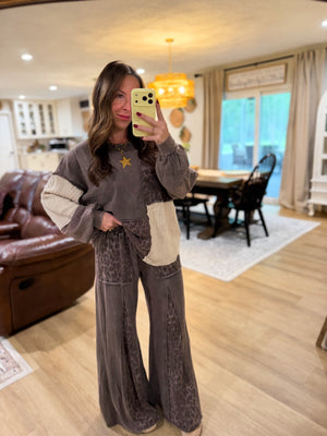 Lexi Mineral Washed Leopard Flare Pants - Cocoa