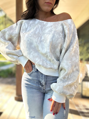 Audrina Off Shoulder Camo Sweater Top