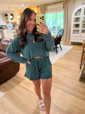 Sloane Acid Washed Long Sleeve Top - Emerald