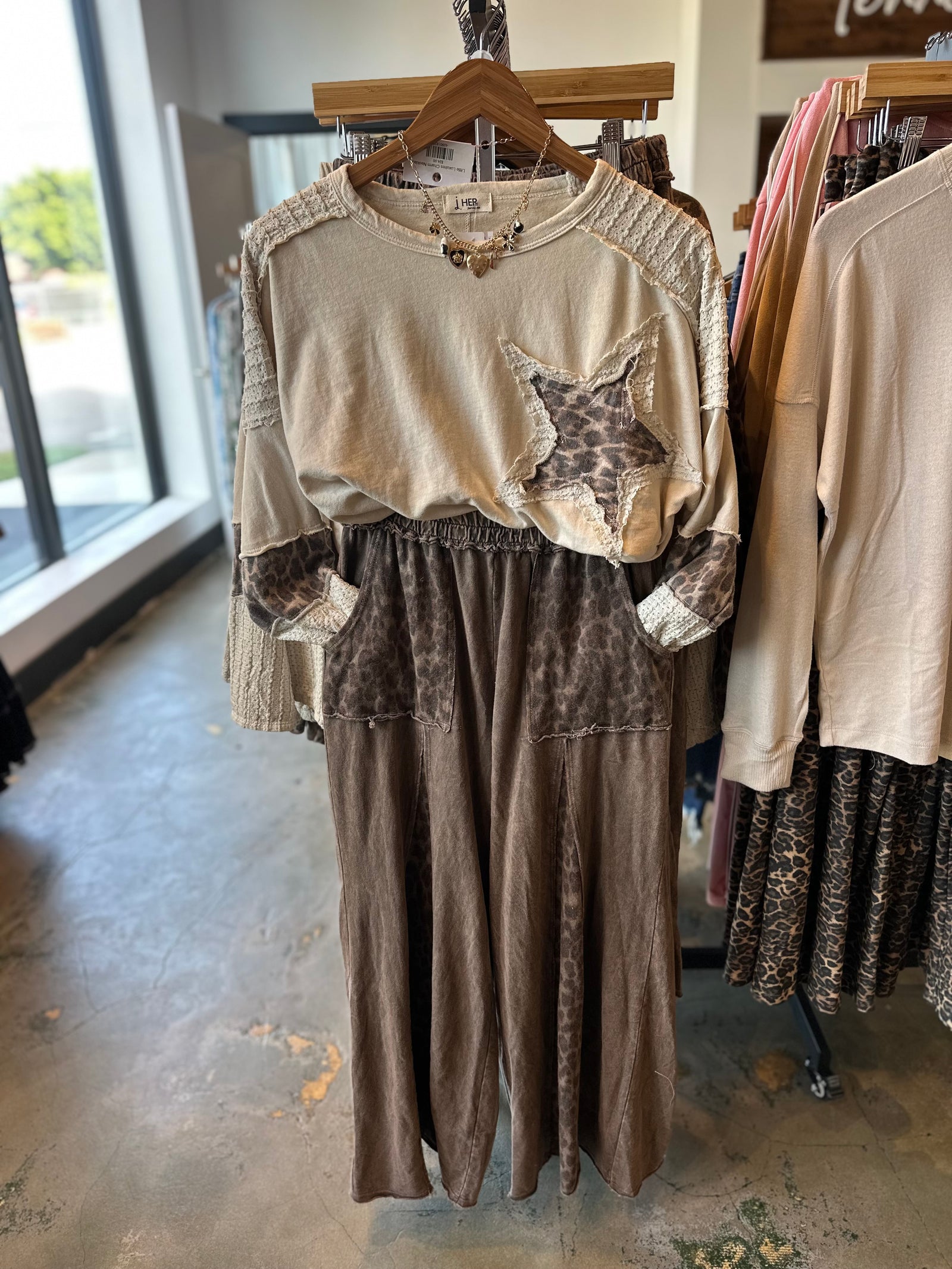 Lori Vintage Washed Leopard Star Patched Top