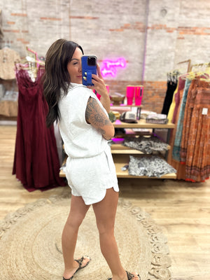 Lucky To Have You Scuba Short  Set - Light Gray