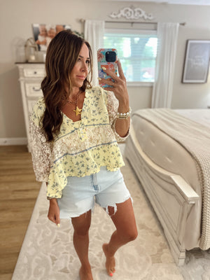 Carlie Lace Patch Ruffle Vneck Top