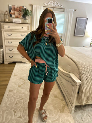 Nikki Oversized Striped Knit Top - Teal/Blush