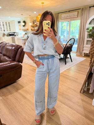 Jack Elastic Waist Washed Denim Pants