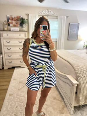 Lila Contrast Collar Striped Jersey Tank
