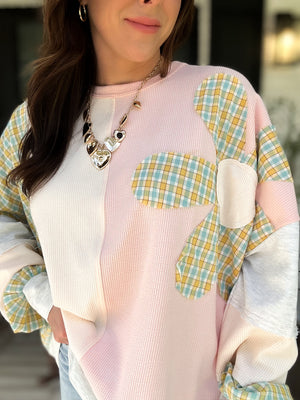 Drue Flower Patch Long Sleeve Sweater