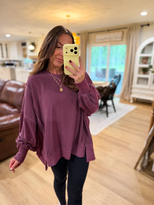 Jonnie Oversized Stone Washed Pullover - Cherry