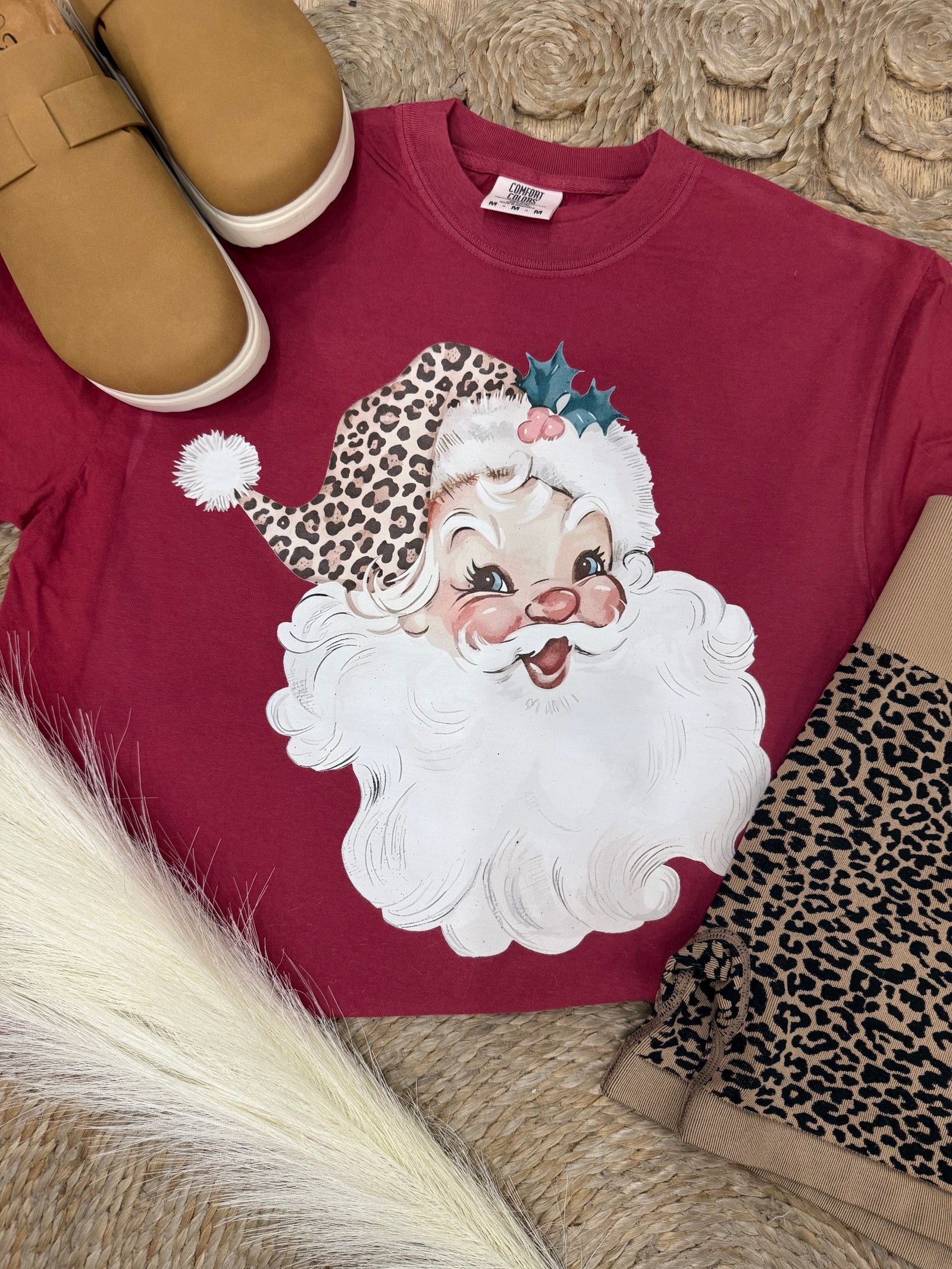 Vintage Leopard Santa Comfort Colors Tee