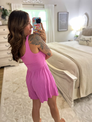 Just My Type Double Layer Romper - Fuchsia