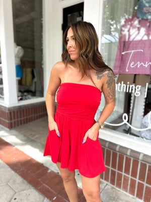 Can't Quit You Tube Top Romper - Red
