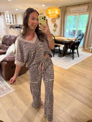 Kyleigh Mineral Washed Leopard VNeck Top