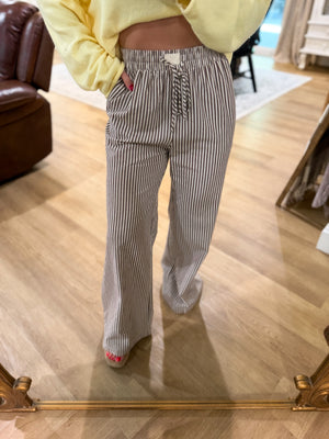 Cecelia Striped Linen Pants - Chocolate