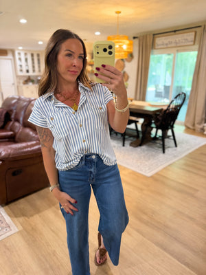 Evie Striped Short Sleeve Collared Top