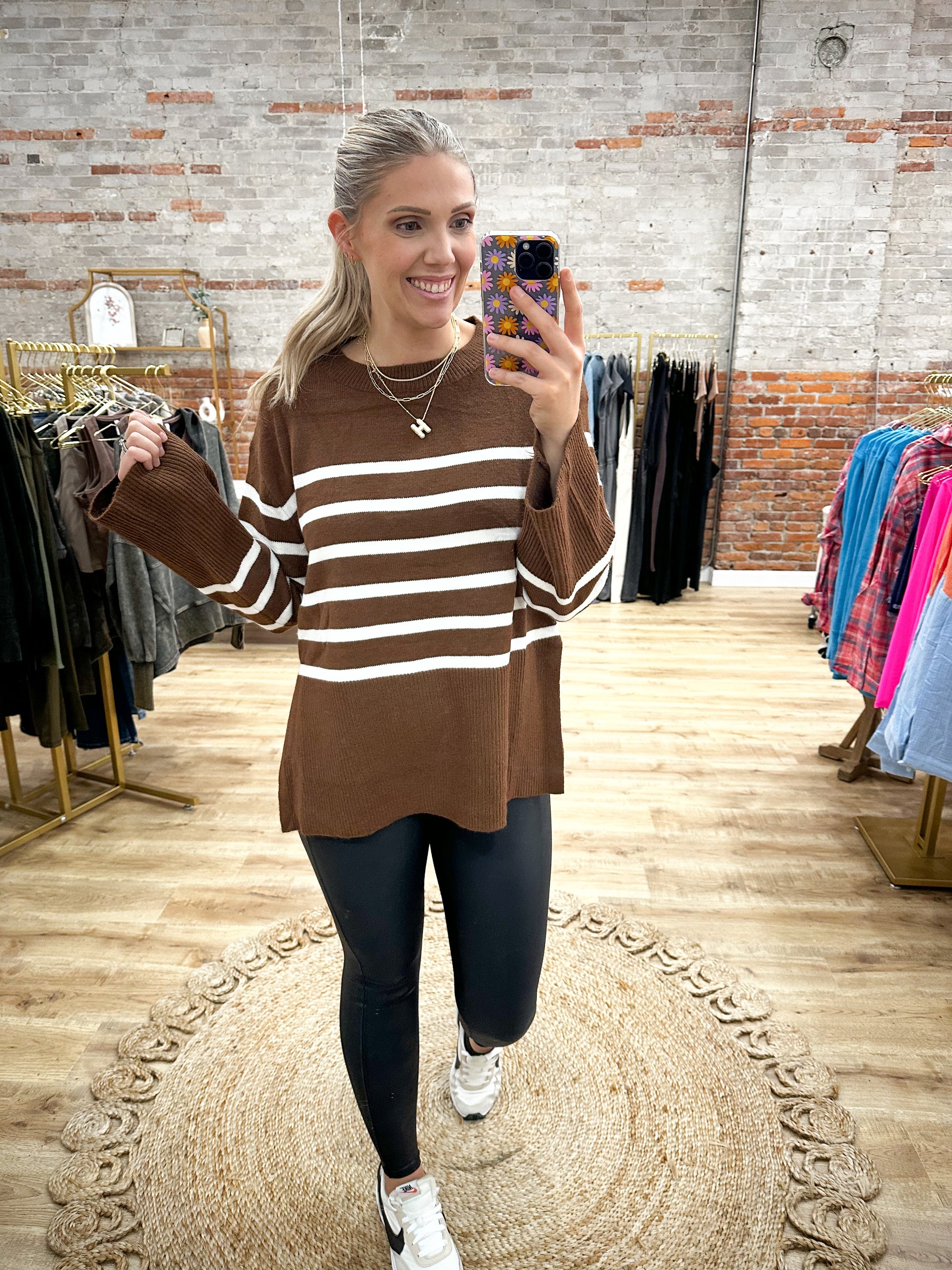 One More Time Ribbed Hem Sweater - Brown