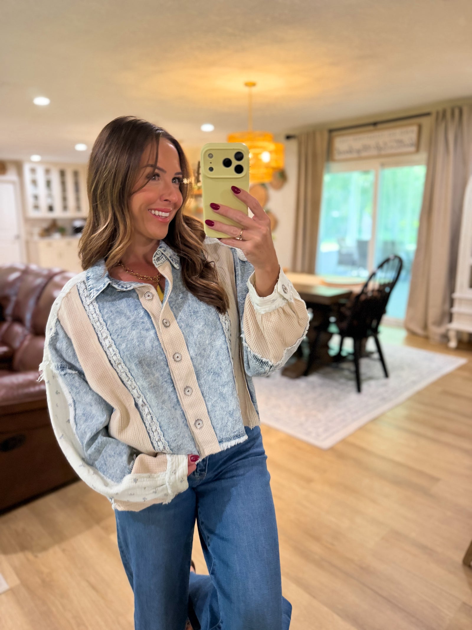 Florence Denim Patchwork Long Sleeve Top