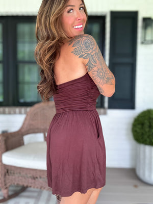 No Worries Strapless Romper - Brown