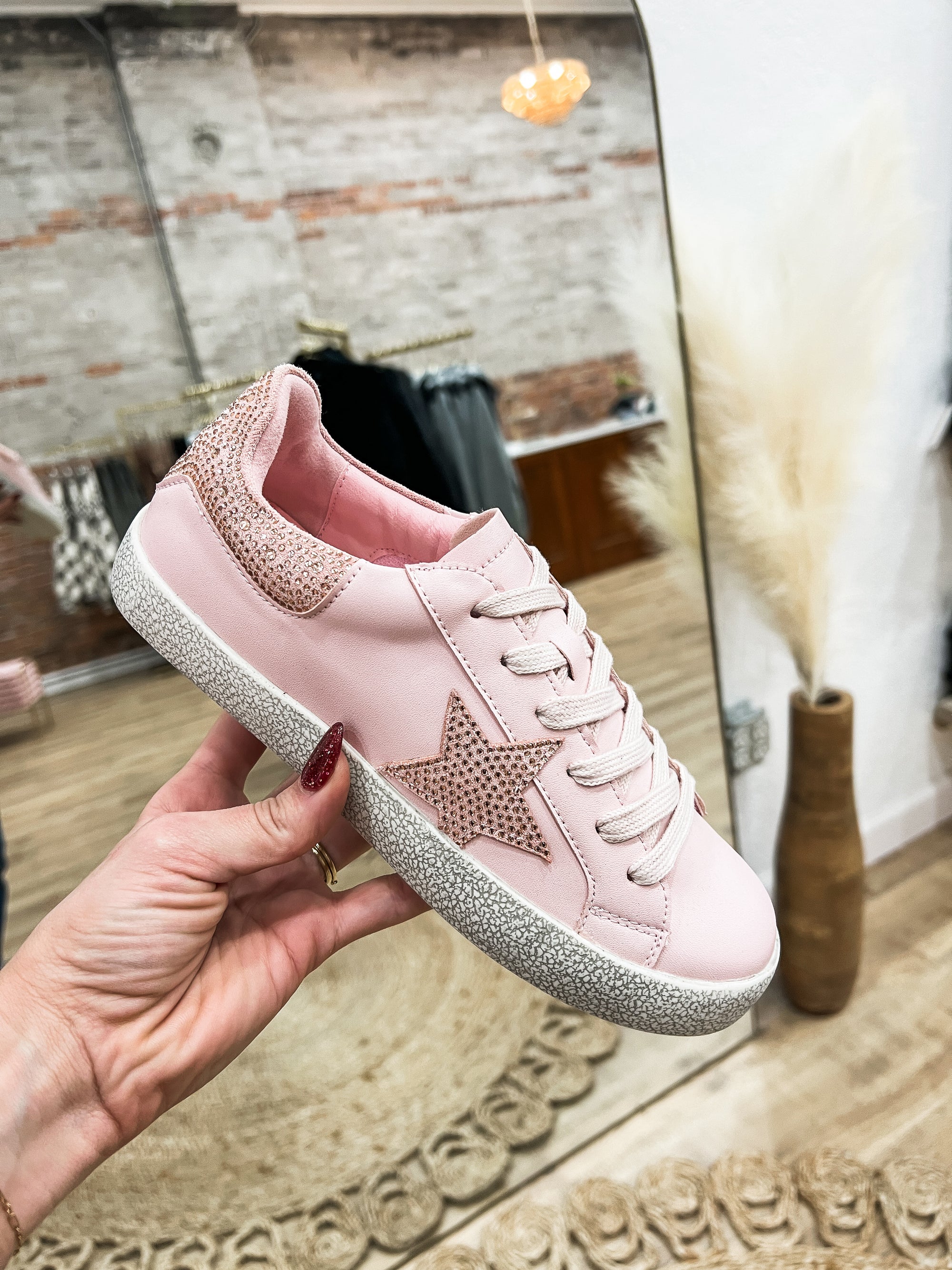 The Audra Rhinestone Sneaker - Pink