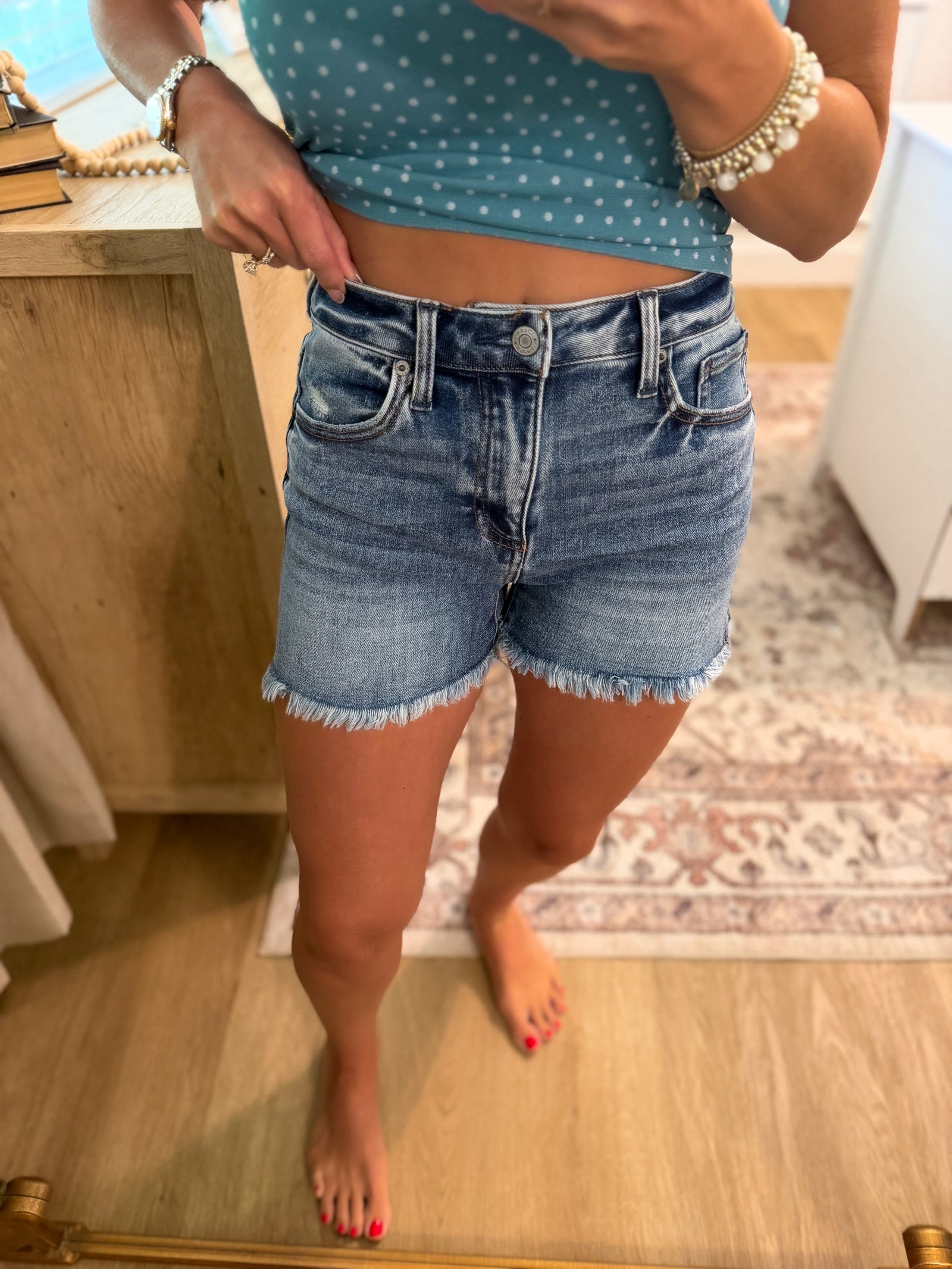 Iris High Rise Side Slit Frayed Hem Shorts