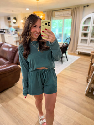 Sloane Acid Washed Long Sleeve Top - Emerald
