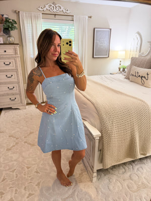 Justice Denim Polka Dot Spaghetti Strap Dress
