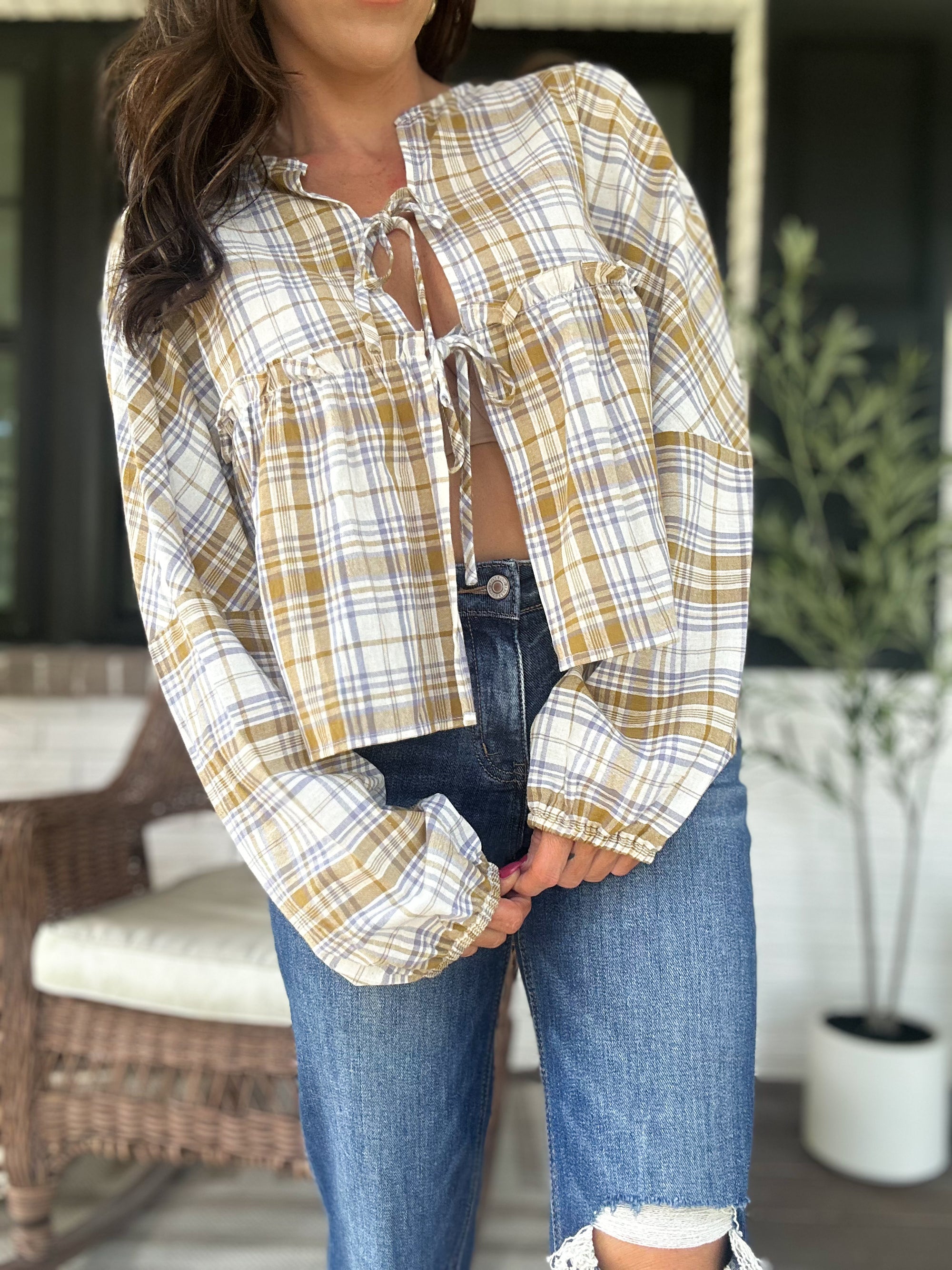 Phoebe Checkered Blouse - Olive