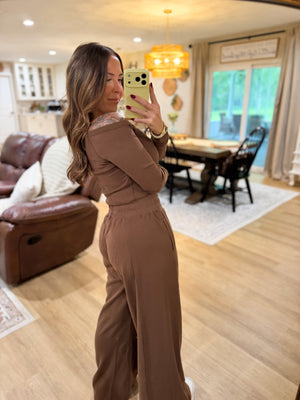 Skye Off Shoulder Ribbed Crop Top - Brown