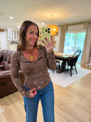 Barron Polka Dot Long Sleeve Henley Top