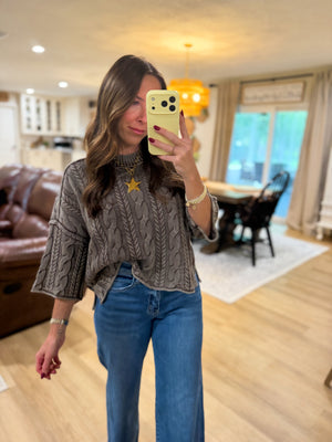 Lucia Washed Cable Knit Turtleneck Top
