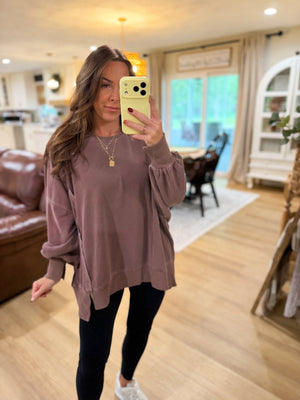 Jonnie Oversized Stone Washed Pullover - Brown