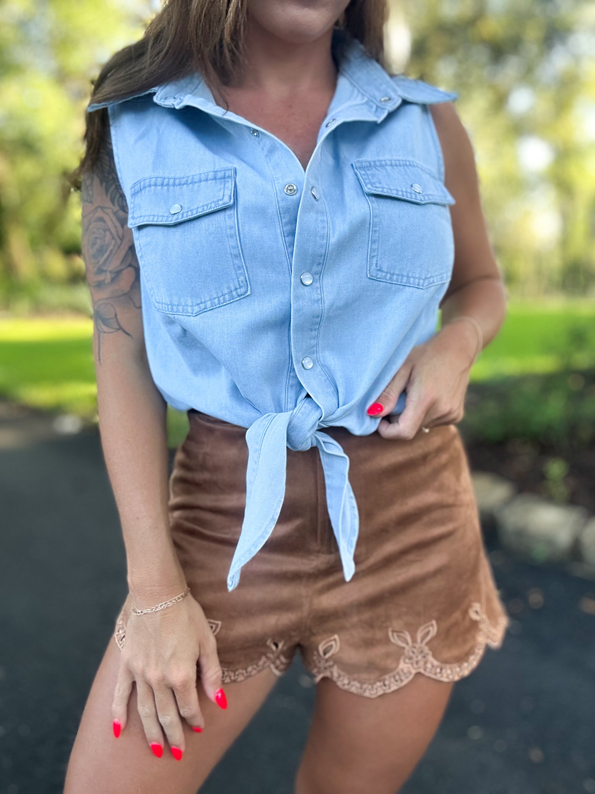 Country Roads Denim Tie-Up Top