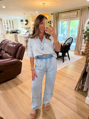 Jack Elastic Waist Washed Denim Pants