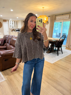 Lucia Washed Cable Knit Turtleneck Top