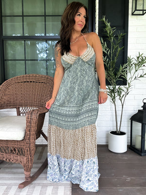 Willow Halter Patchwork Maxi Dress