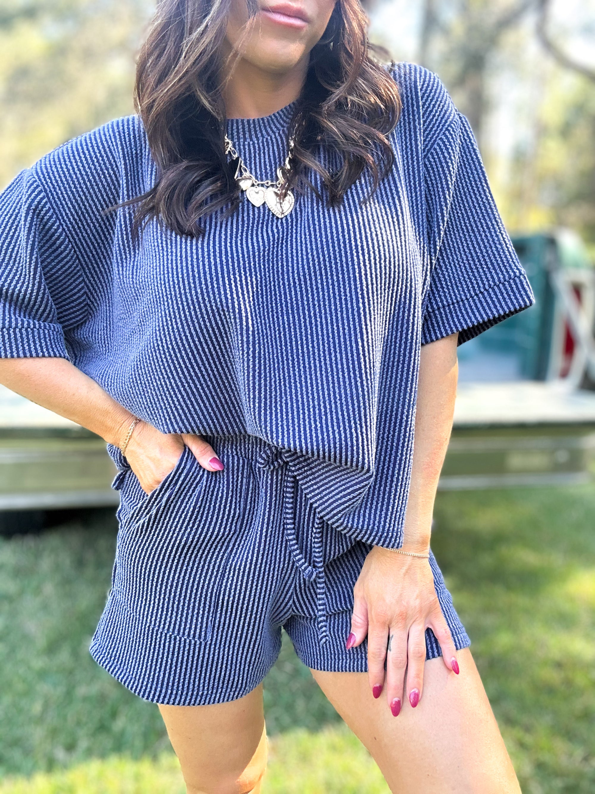 DOORBUSTER - Ali Ribbed Tee - Navy