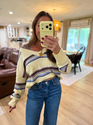 Angie Striped VNeck Sweater