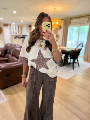 Kyleigh Leopard Lace Star Top - Ivory