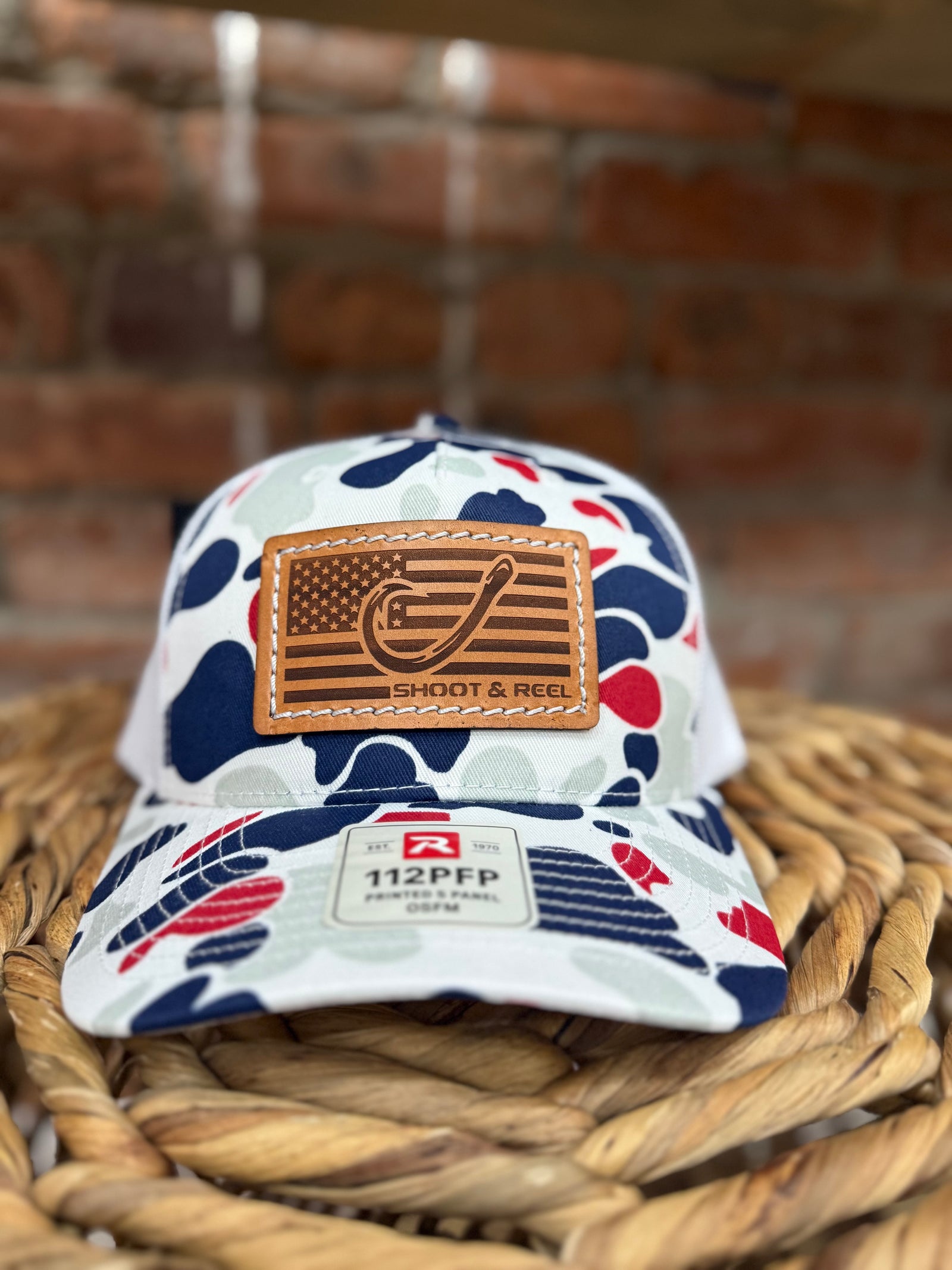 Shoot & Reel Americana Camo Hook Flag Patch Hat
