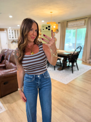 Randi Striped Square Neck Crop Top - Brown