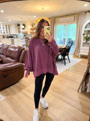 Jonnie Oversized Stone Washed Pullover - Cherry