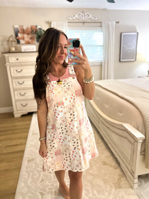 Pickin' Daisies Floral Patchwork Overall Mini Dress