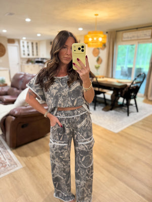 Addyson Mineral Washed Camo Off Shoulder Top