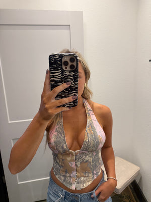 Rowan Camo Halter Corset Top - Pink