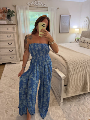 Eliza Strapless Smocked Bodice Jumpsuit